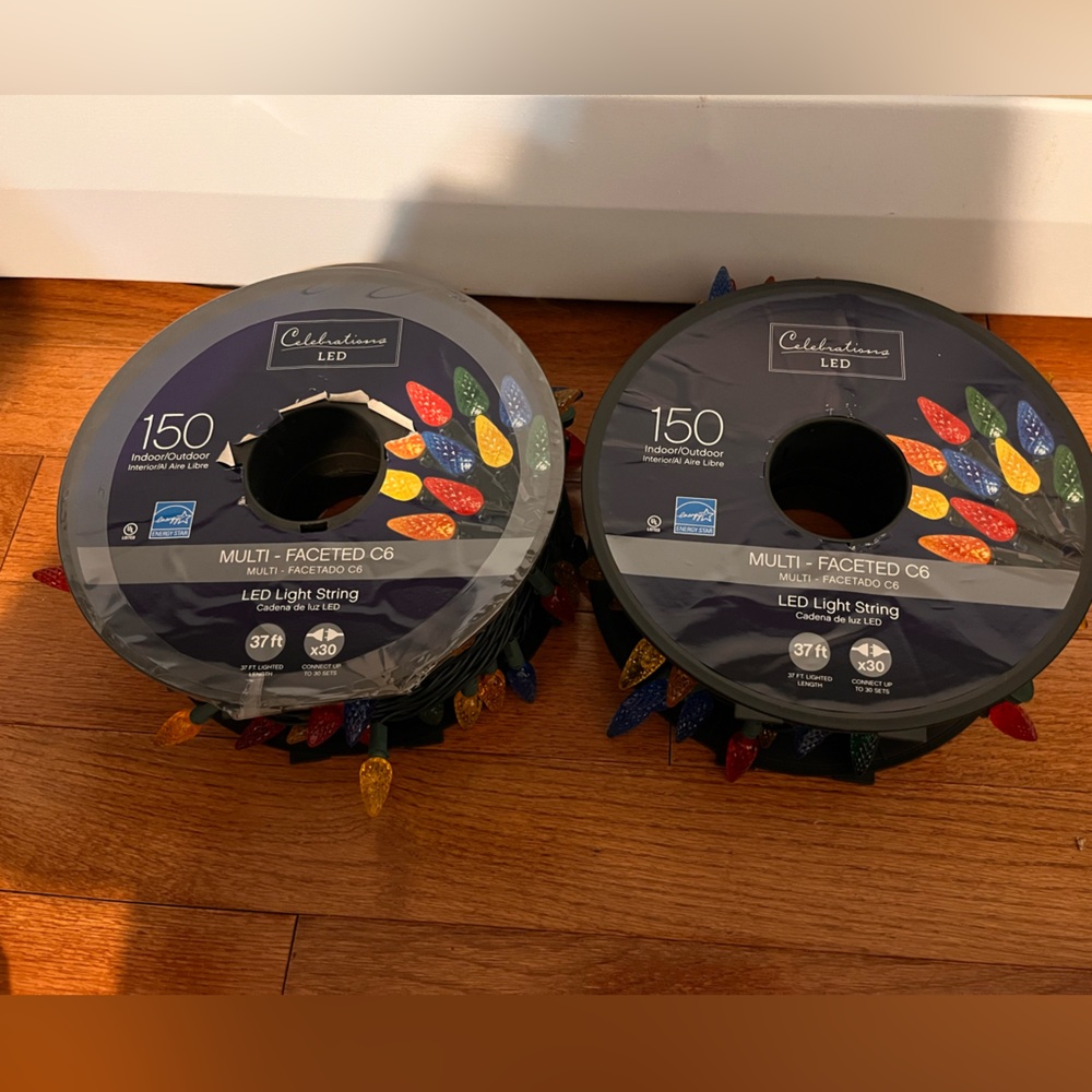 Celebrations Indoor/Outdoor Multicolor 150 LED Lights Faceted C6 Bulbs - 2 Sets!